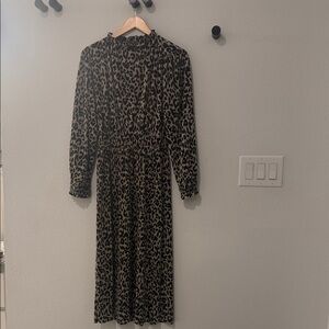 Zara Black and Brown Animal Print Long Sleeve Dress